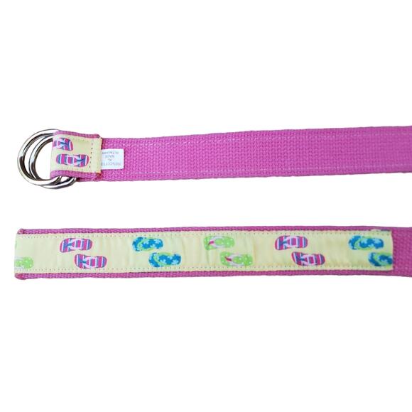 Flip Flop Hot Pink Canvas & Yellow Flip Flop Ribbon D-Ring Belt XL - Picture 5 of 6